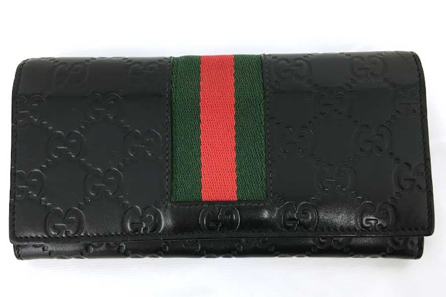 グッチ グッチシマ シェリーライン レザー ウォレット ブラック 408830
